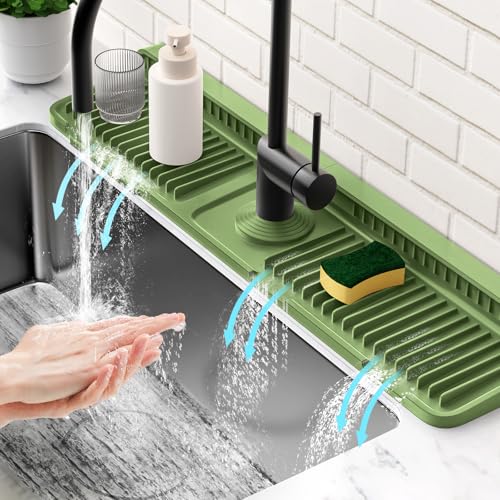 24 Longer Faucet Mat for Kitchen Sink Splash Guard[7 Slope Fast Self-draining][Snap Lock Fit]Kitchen Sink Faucet Mat Splash Guard Kitchen Sink Area Water Splash Guard Behind Faucet Draining Mat