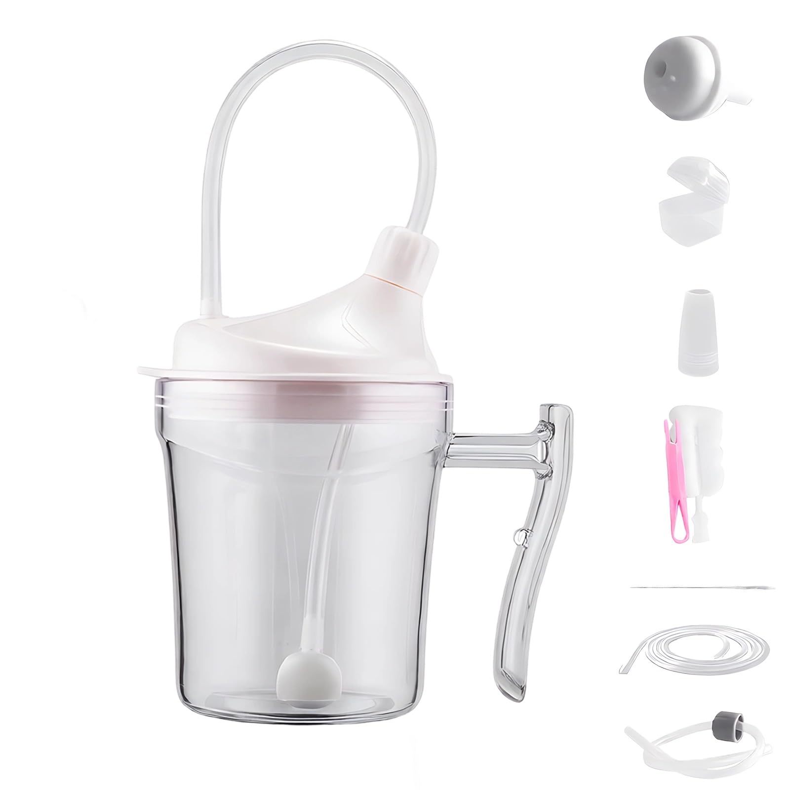 Generisch Auslaufsichere Trinkbecher für Erwachsene, 350 mL, mit Flusskontrolle, weicher Düse, Kugelgewicht und 30 cm Strohhalmen, 90 Grad drehbar, zum Trinken im Liegen, für Senioren