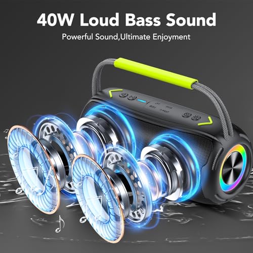 Image of aowoka Bluetooth Speaker Portable Wireless Bluetooth Speakers with 40W HD Stereo Sound, BT 5.4 TWS Pairing, IPX7 Waterproof, 30H Battery Life with Led Light for Outdoor /Party /Sport /Travel /Gifts