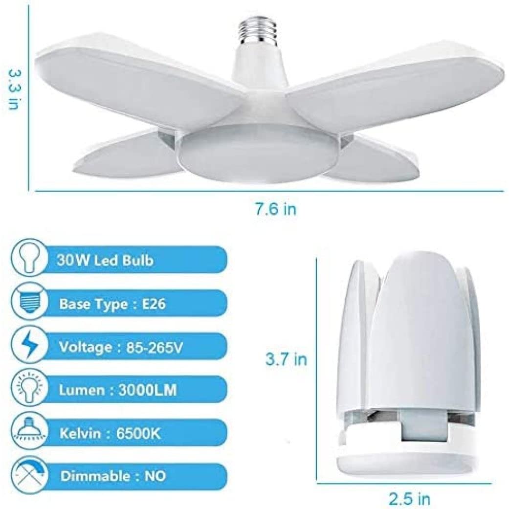 4 Pack LED Garage Lights Screw in Garage Ceiling Lighting 2800LM 28W E26 E27 Daylight Lamp with 4 — view 6