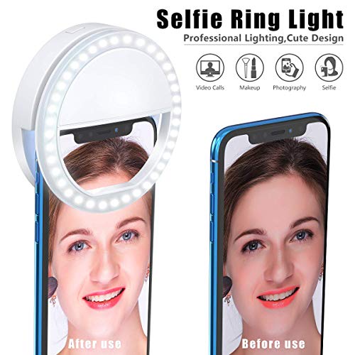 Meifigno Selfie Ring Light, [Rechargeable] with 36 LED Lights, 3-Level Adjustable Brightness Clips On Phone Ring Light Compatible with iPhone X Xr Xs 7 8 Plus 11 12 Pro Max iPad Laptop Samsung, White - Thumbnail 3