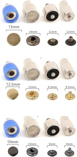 Troqueles de cierre de botón a presión de metal redondo de 0.394 in, 0.492 in y 0.591 in para botón de presión, 3 juegos de troqueles de botón a