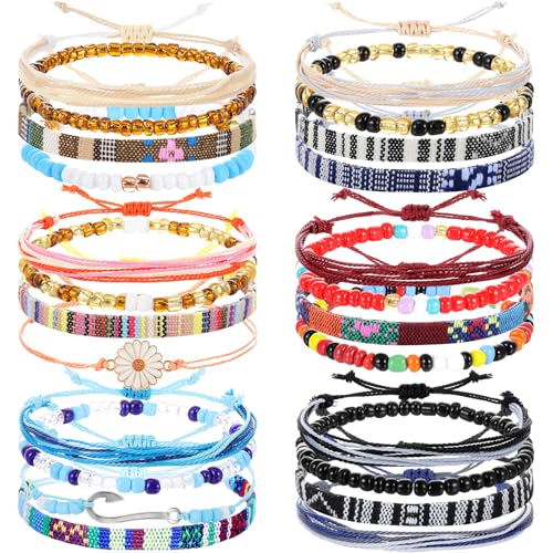 Yinkin 24 Pcs Boho Surfer Ankle Bracelet for Women Men Adjustable Beaded Anklets Unisex Handmade Braided Bracelet Waterproof Surfer Beach Bracelet Anklet Bracelet String Rope Jewelry