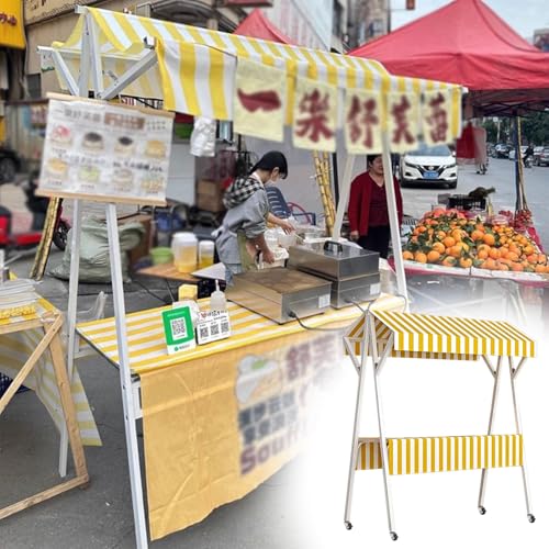 Oracra Puesto de Mercado Quiosco Metálico de Concesión de Alimentos, Carro Móvil Mercado Nocturno Puesto de Exhibición Estante con Ruedas, Venta de Alimentos Stand de Carro para Fiesta de Empresa
