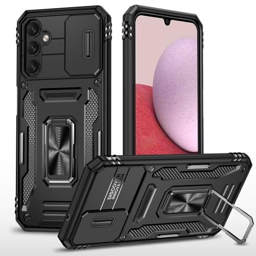 Image of ShieldTech Back Cover Case Compatible for Samsung Galaxy A15 5G with Slide Camera Cover & Rotated Ring Kickstand | Military Grade Mobile Phone Cover Case for Samsung Galaxy A15 5G (Black)