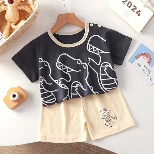 Baby Boys Girls Cotton 𝐏ajamas Short Sleeve Summer Outfits Crewneck Tops and Shorts Sl𝐞epwear Dinosaur Loung𝐞wear3