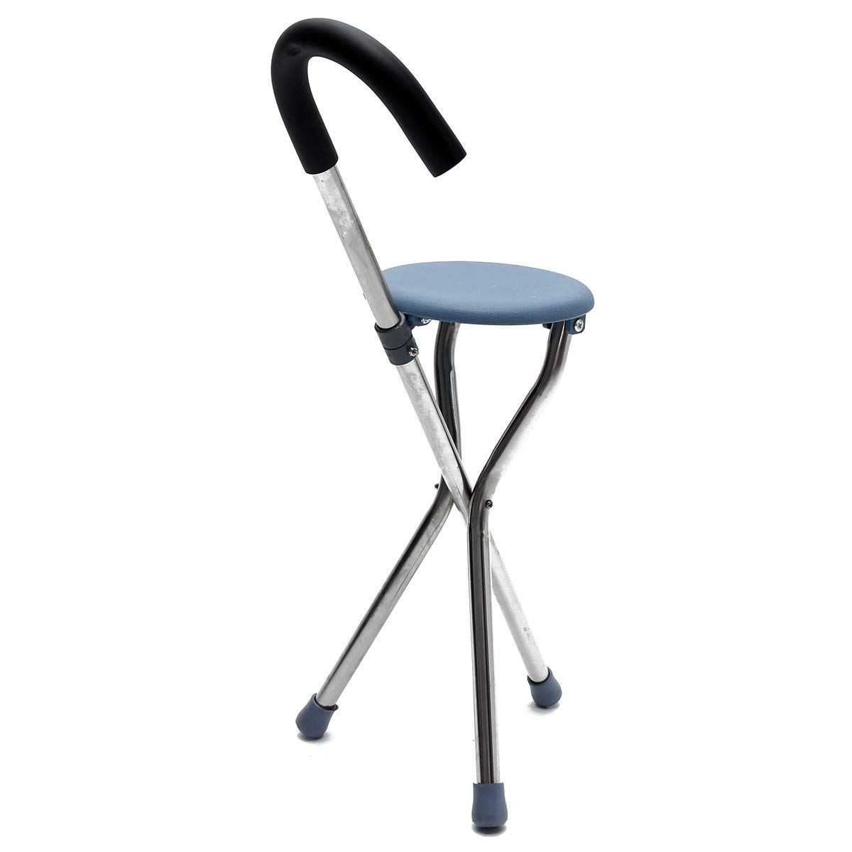 GSP Trípode Bastón de Andar Plegable Caminando Silla Descanso Taburete Hierro Bastón de Andar Asiento de plástico Trípode Antideslizante Bastón para Ancianos Excursiones al Aire Libre Escalada Muleta