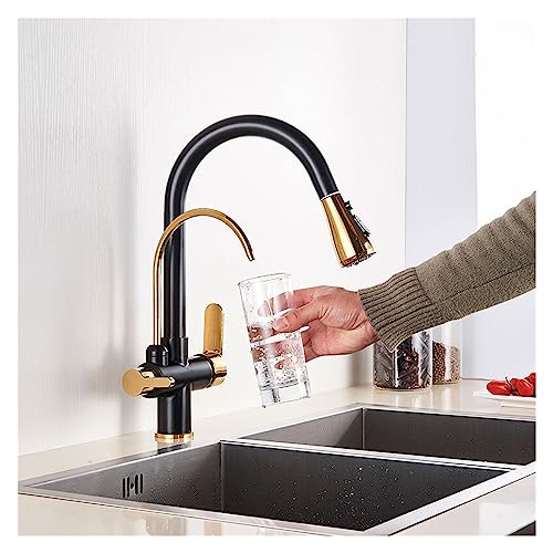 Robinet de cuisine purifié avec douchette extractible chrome noir
