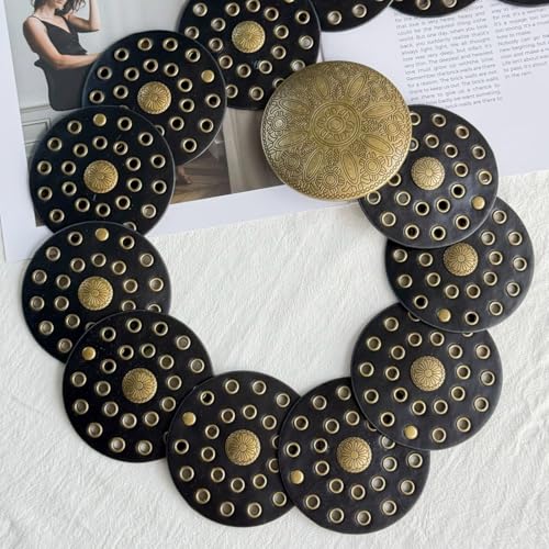 Western Leather Belts for Women Vintage Boho Cowgirl Belt with Concho Wide Disc Belt for Dresses Jeans Skirts3