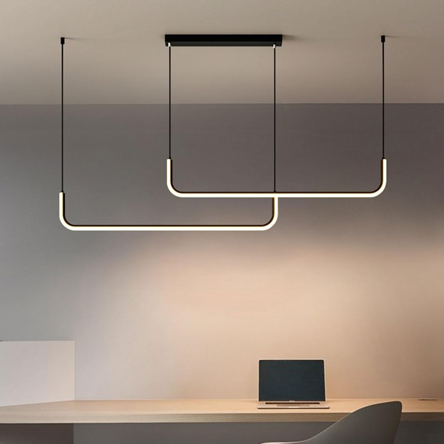 Lampada a Sospensione a LED lineare Lunga, dimmerabile a 3 Colori, Lampada Industriale per Tavolo da Pranzo, Isola della Cucina, Bar, Soggiorno