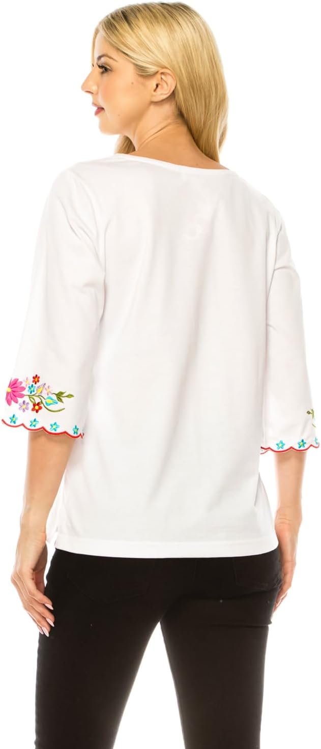 unik Women’s Embroidered Cotton Blend Bohemian Blouses 3/4 Sleeves for Fiestas and All Ocasions - Image 5