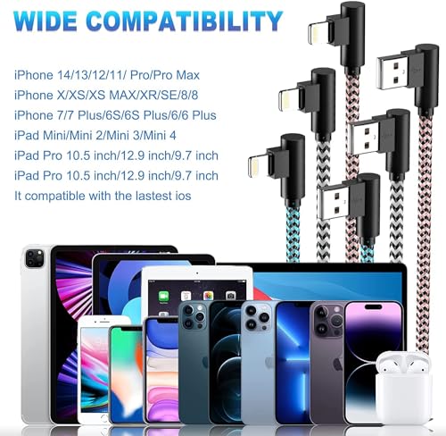 MFi-certifierad iPhone laddkabel 2,8 m högervinklad nylon