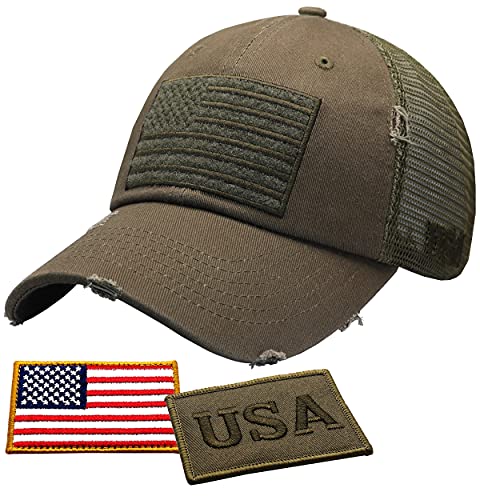 Image of Antourage American Flag Unconstructed Unisex Mesh Snapback Baseball Hat Cap for Men and Women +2 Patriotic Patches Included