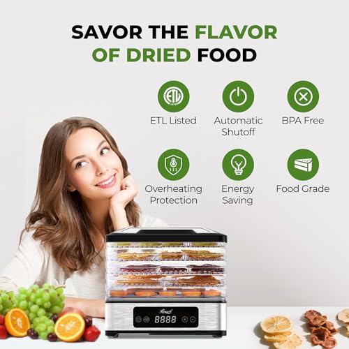 Image of Rosewill Compact Food Dehydrator, 5 Stackable Trays with Adjustable 48H Timer and Temperature Control - 400W Electric Food Dryer for Jerky, Fruits, Herbs, Veggies, Meat & Dog Treats