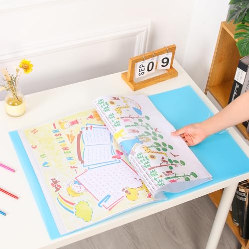 Image of Art Portfolio Folder with Handle and Clear Sleeves 60 Pockets Display 120 Pages Plastic Painting Presentation Storage Book for Artwork Files Document (1, Sky Blue, A3-17 x 13 inch)