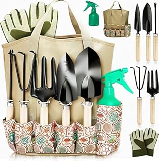 Scuddles Garden Tools Set - Heavy Duty Hand Gardening Tools Kit with Storage Organizer, Ergonomic Set Digging Weeder Rake Shovel Trowel Sprayer Gloves Gift for Men Or Women