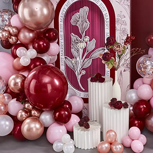 Image of PartyWoo Burgundy Balloon Arch Kit Garland 142pcs Different Sizes of 18 12 10 5 Inch Rose Gold Light Pastel Baby Pink White Confetti Balloons for Baby Shower Birthday Wedding Party Decorations