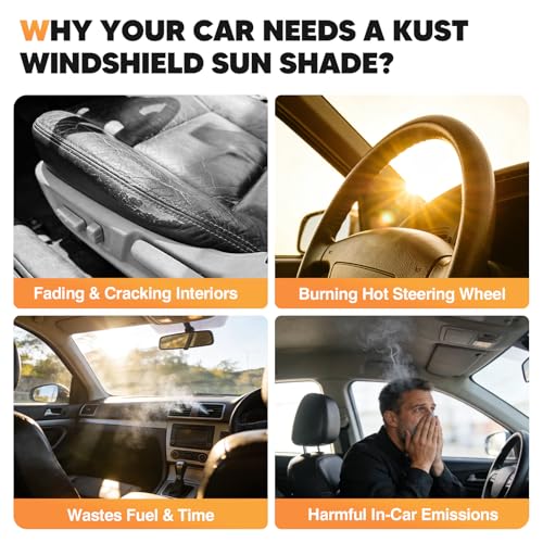 Image of KUST Windshield Sun Shade for Tesla Model Y 2019-2024(Fit Model Y Juniper 2024 2025) Foldable Thicken Window Sunshade UV Protection Keep Cool Sunshield Sun Visor Accessories Aluminum Film