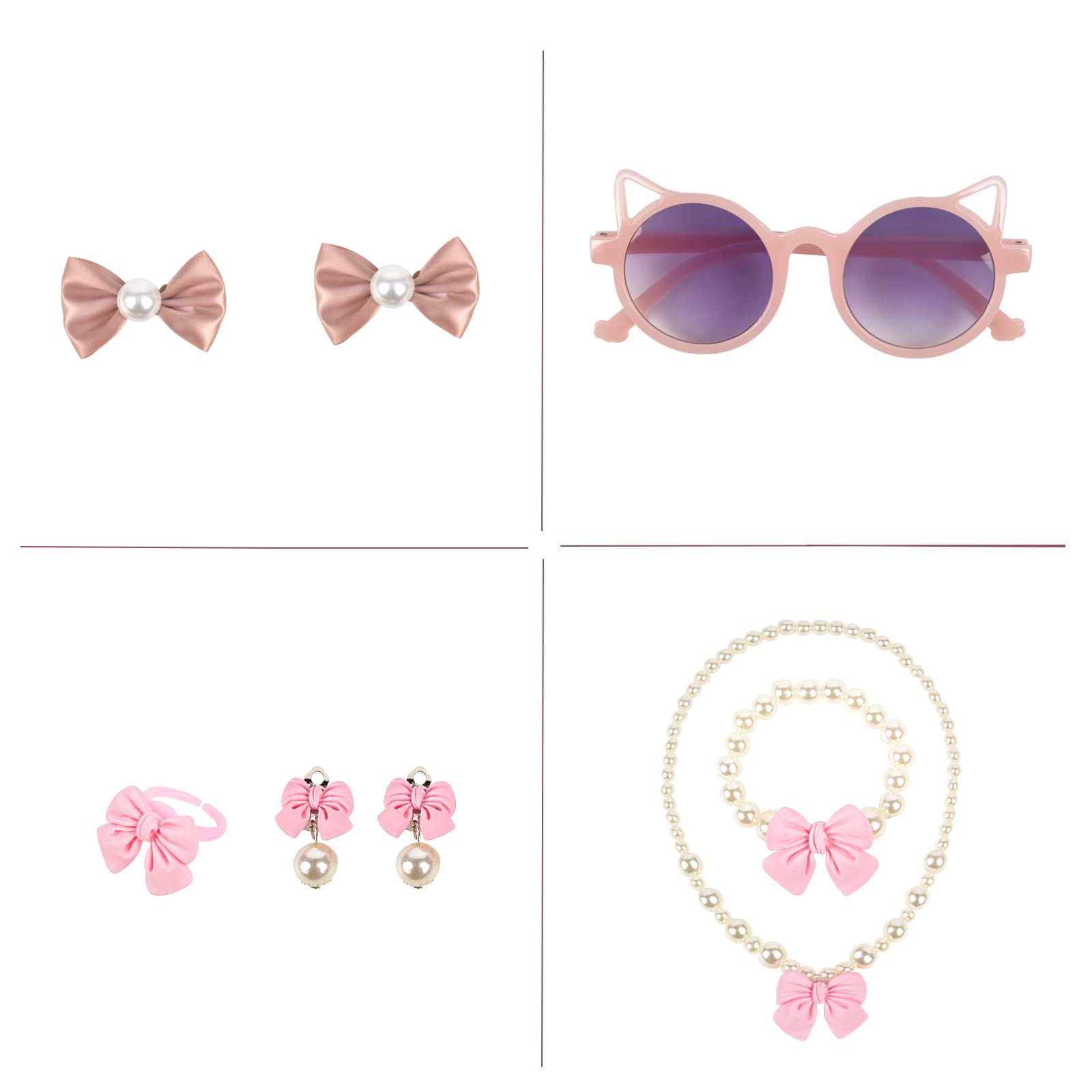 QZUnique Tassel Pendant Crossbody Purse Set, Cute Princess Handbags with Jewelry Set Hair Clip Sunglass, Pu Coin Purse Mini Wallet Small Satchel Prtend Play Jewelry, 7 Pack