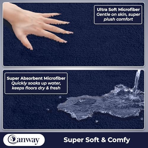 Image of CANWAY 1100 GSM |Pack of 2| 50x35 Cm Premium Microfiber Floor Mat | Ultra Soft & Super Absorbent | Anti-Slip Backing | Quick Dry Bath, Bathroom & Kitchen Mat|Navy-Blue