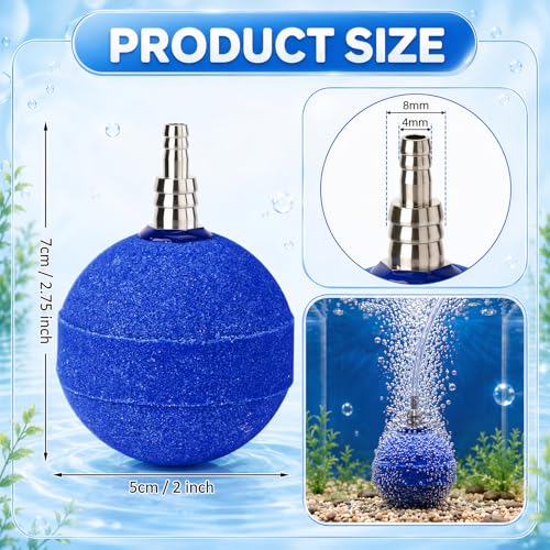 Image of Reginary 20 Pcs Air Stones 2 Inch for Aquariums, Ponds, Hydroponics, Ball Oxygen Bubbler Diffuser Stone Bubble Aerator for Air Pump, Fish Tank, Bucket, and DWC Reservoirs (Blue)