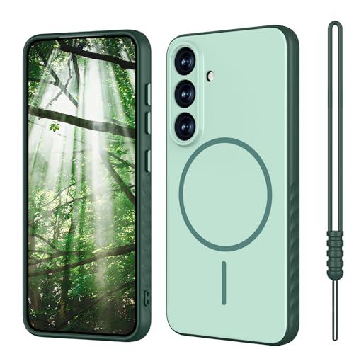 YUANDMI für Samsung Galaxy S25 Hülle kompatibel mit MagSafe Handyhülle für Samsung Galaxy S25 Magnetisch Matte Touch Kameraschutz rutschfest Kratzfest Stoßfest Hülle Matt Grun