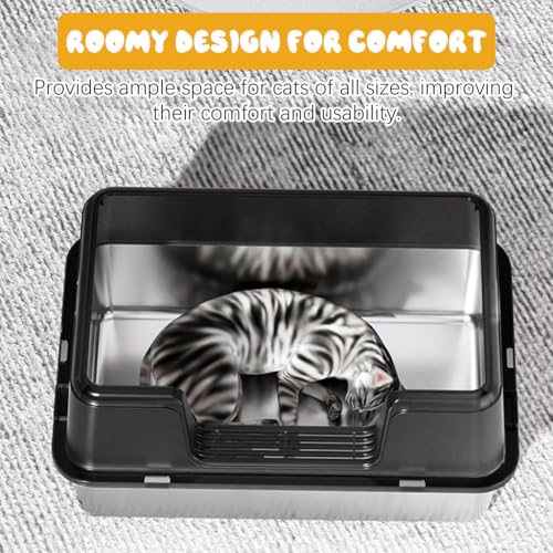 Image of Qpets Stainless Steel Cat Litter Box - Open Large Size with Scoop & High Fence, Anti-Splash Design - 50x23x35CM