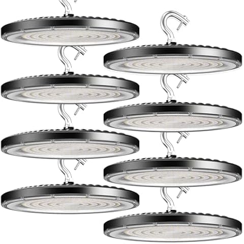 Lightdot 150W LED High Bay Shop Light 5000K 22500LM (Eqv. to 600W HPS/MH) ETL Listed LED High Bay Light, AC100-277V UFO LED Lights with US Plug -8Pack 5Yrs Warranty Cover