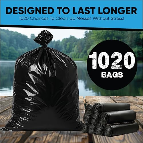Image of Black 13 Gallon Trash Bags - Bulk 1020 Count - Tall Kitchen Garbage Bags - 13 Gal Unscented Plastic Can Liners for Bathroom, Office, Janitorial, Commercial, Industrial, Municipal - Drawstring-Free