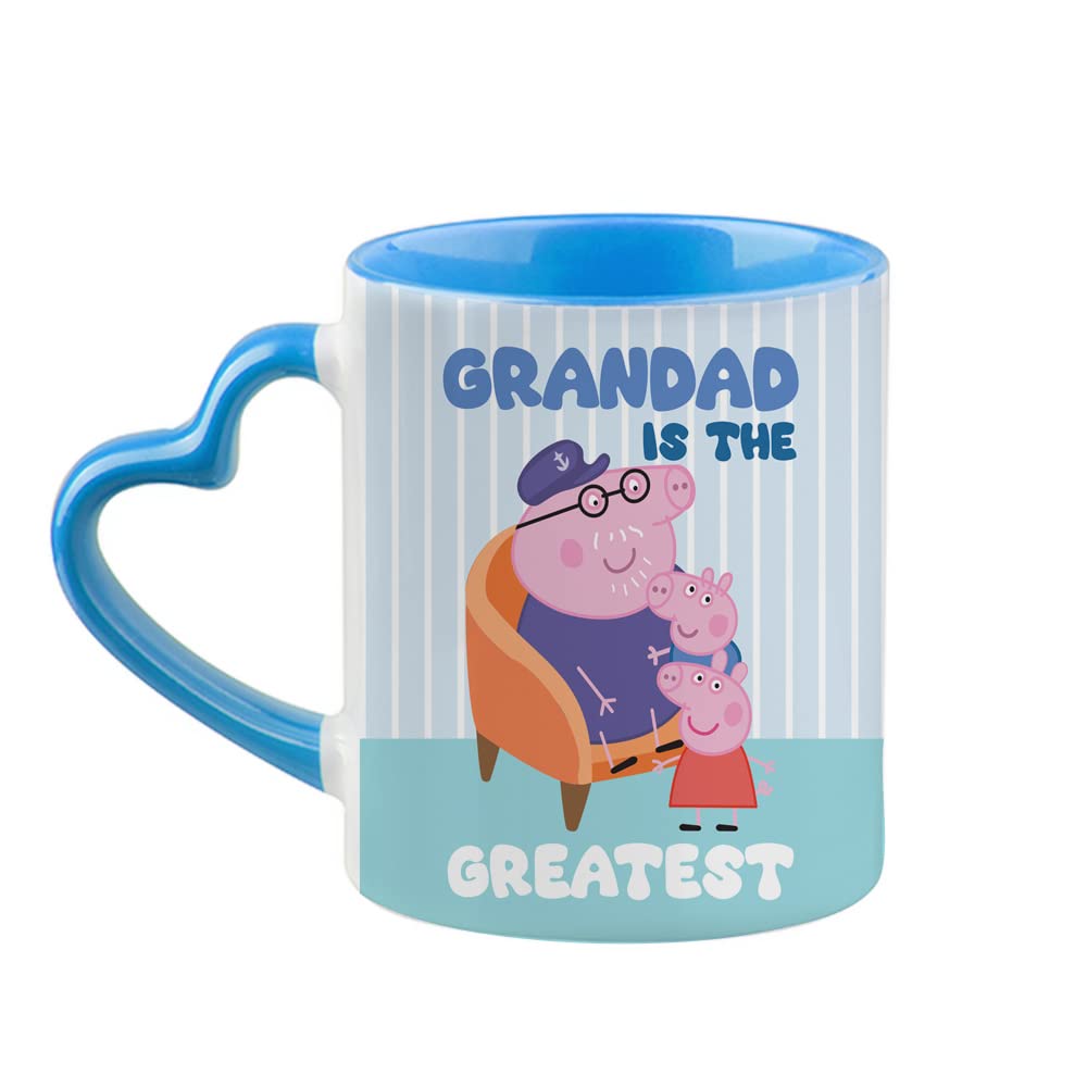 Father's Day Mug, Grandad Mug, Grandad is The Greatest, Pig Birthday Gift for Grandpa, Grandfather, Coffee Mug,Tea Mug Cocoa Soup Daily use Mug Ceramic Heart Handle Mug. (Blue)