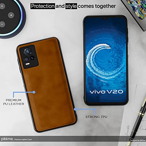 Image of Pikkme Vivo V20 Back Cover | Flexible Pu Leather | Full Camera Protection | Raised Edges | Super Soft-Touch | Bumper Case for Vivo V20 (Brown)