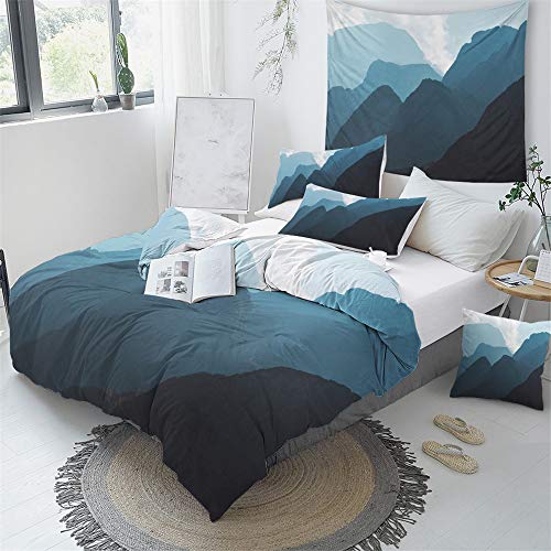 Wwzz Mountain Landscape Duvet Cover Nature Beauty Home Textiles Hazy Misty Bedding Set Blue Bedclothes 3-Piece Bedding Set Duvet Cover Set With 2 Pillowcase,Au Doulble #TOP3