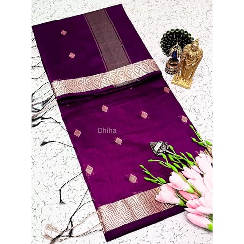 Image of Original Maheswari Cotton Silk Saree for Women | Kanjivaram Pure Silk Cotton Sari with Blouse | Zari Work | Tassels | Handloom Weave