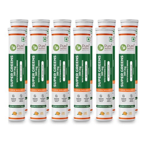 Image of Pure Nutrition Super Greens 240 Effervescent Tablets (20x12) with Moringa, Spirulina, B Vitamins | 14+ Vitamins, Herbs, Superfoods & Antioxidants for Immunity & Overall Wellbeing