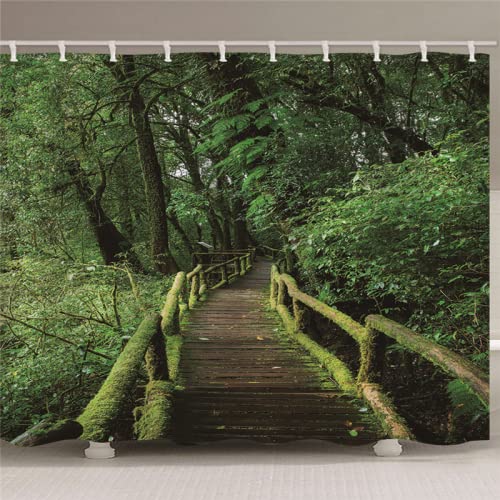 XWJASD Cortina de Ducha 180 x 180 cm Bosque de Puente de Madera Verde Cortinas de Ducha Cortina Baño Antimoho Cortina Ducha Infantil Poliester Cortina De Baño Cover
