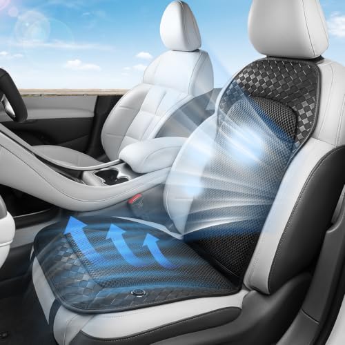 Image of Coverado Cooling Car Seat Cushion, Ventilated Seat Cover with 8 Turbo Fans, 12V-24V Dual Blowing & Suction, 3-Speed Adjustable Cooling Pad, Universal Fit for Cars, SUVs, Trucks & Vans, Black