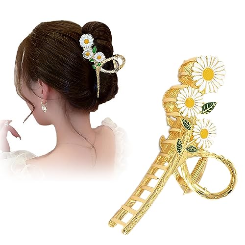 BeeGift Hair Clip Large Metal Daisy Shape Hair Claw Clips for Women Strong Hold NonSlip Gold Hair Clips for Thick Hair Hair Styling Accessories for Women and Girls