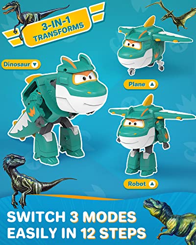 Super Wings - 5" Transforming Tino Dinosaur Airplane Robot Toys Action Figure, Season 6 New Character, Plane & Robot To Dinosaur In 10 Steps, Dinosaur Toy For Preschool Play #TOP2
