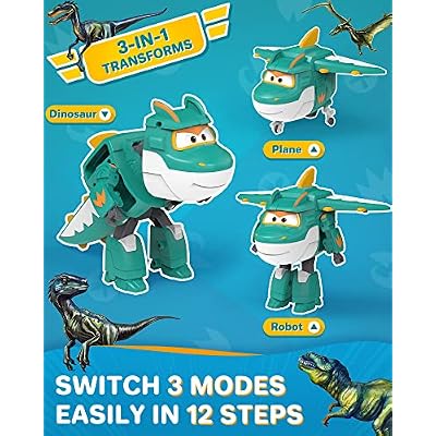 Super Wings Bundle Set, Tino 5 in 1 Transformable Dinosaur Airplane Robot + Dark Golden Boy 2 in 1 Mode Rescue Bots Action Figure, Plane Transforming Toys for Boys Girls, Kids Age 3 4 5 6 7 8 9+