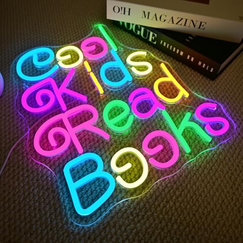 Image of Cool Kids Read Books Neon Sign for Wall Decor Reading Neon Light Sign for Classroom Library Bedroom Bookstore School Led Neon Signs Children Students Kids Book Lover Gifts