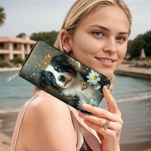 Image of RFID Blocking Leather Wallet for Women - Large Capacity Zip Around Clutch with 8 Card Slots,5 Cash Pockets & Coin Zipper,Cute Dog