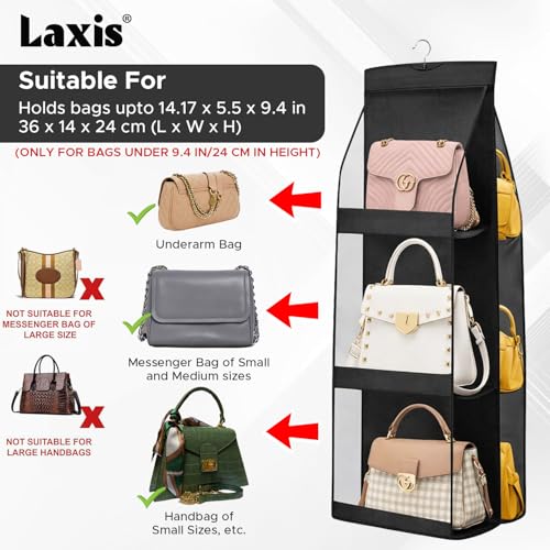 Image of LAXIS 3 Pockets Handbag Organizer for Closet, Purse Organizer Hanging Closet, Bag Organizer Purse Organizer, Handbag Organizer for Wardrobe, Hanging Bag Storage Organizer Holder (Black)