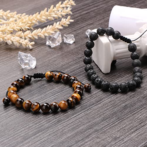 Yiyang Tiger Eye Bracelet Men Gifts 8Mm Lava Rock Bracelets Gift For Men Son Bracelet From Mom Stress Relief Adjustable Bead Bracelet Birthday Gifts For Men Son Gifts For Son From Mom #TOP3