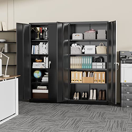 Superday Locking Metal Storage Cabinets, 71" Lockable Steel Storage Cabinet, Tall Black Cabinet With 2 Doors And 4 Adjustable Shelves For Garage, Home Office, Classroom, Pantry, File, Easy Assemble #TOP7