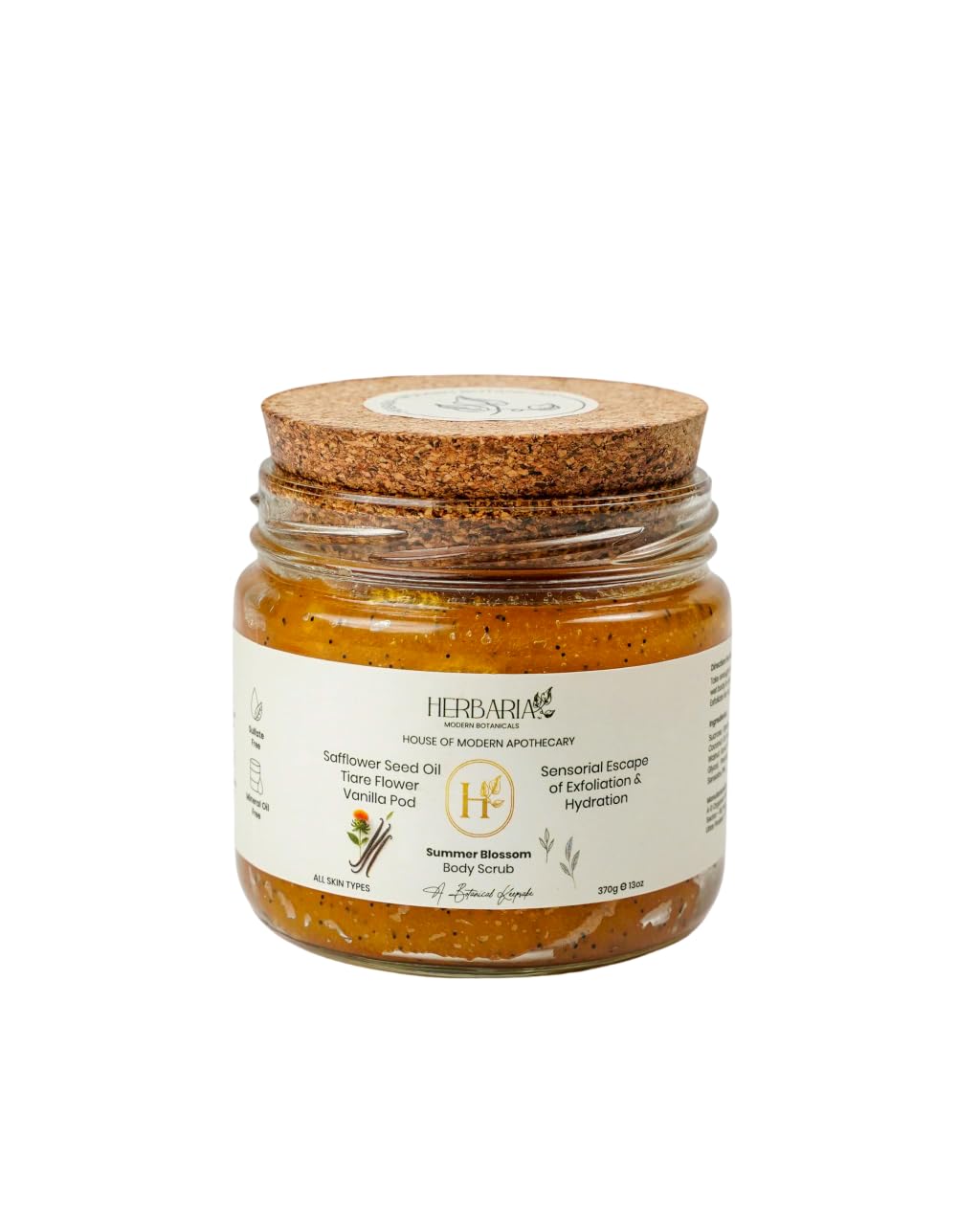 Herbaria Sugar Body Scrub SUMMER BLOSSOM (200g) | Exfoliation & Hydration | Removes Dull, Dead Skin Cells with Sugar & Plant-Based Cellulose Beads | 100% Vegan, Cruelty Free, with Panifolia Fruit, Shea Butter, Coconut, Avocado, Safflower & Almond Oils-image-35