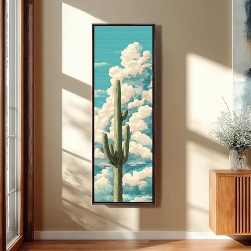 Grande affiche de cactus tableau vertical sur toile paysage désertique déco bohème 40x120 cm