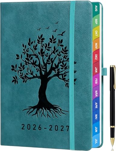 ZXHQ Lehrerkalender 2026 2027 A5+ Lehrerplaner/Schulplaner mit Monatsübersicht Hardcover Deutsch 208 Seiten Farbig Gedruckte Innenseiten & Monatsregister Innentasche 16 5 x 22 cm Türkis