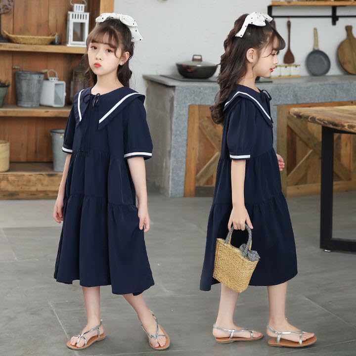 Amazon.co.jp: リボン結び型 お受験 塾通い 紺色 ワンピース 120cm  