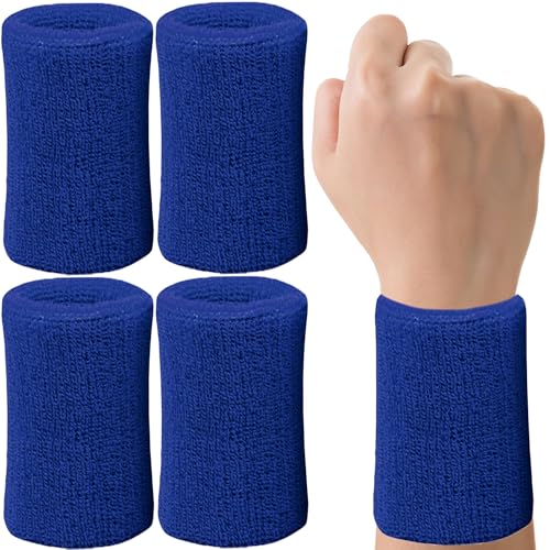 Image of 6 Inch Wrist Sweatbands Tennis Wrist Bands Absorbent Sweat Band for Men and Women Sport Long Wrist Bands, Breathable Cotton Athletic Sweatbands for Basketball, Workout, Running (4 Pack)