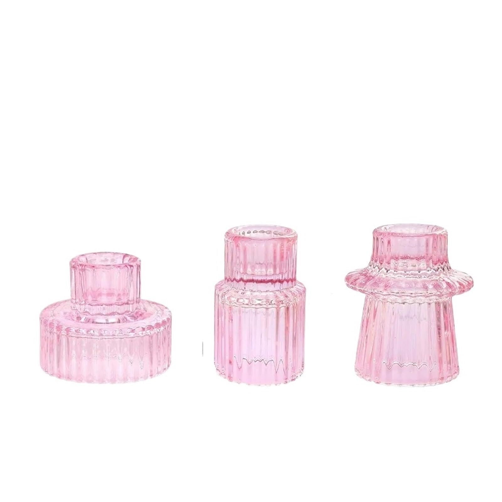 Candle Holders Glass Taper Short Small Candlestick For Table Centerpiece Wedding Decor And Dinner Party(3pcs Pink)